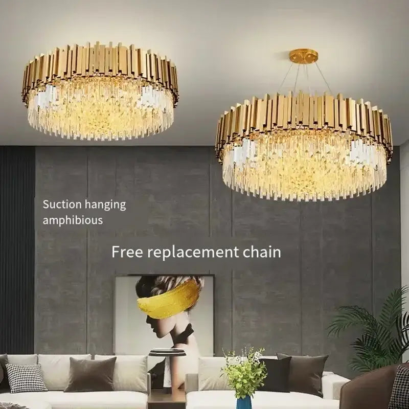 Luxury gold crystal art led ceiling chandelier living room lamp