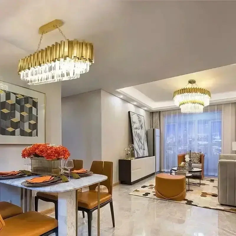Luxury gold crystal art led ceiling chandelier living room lamp