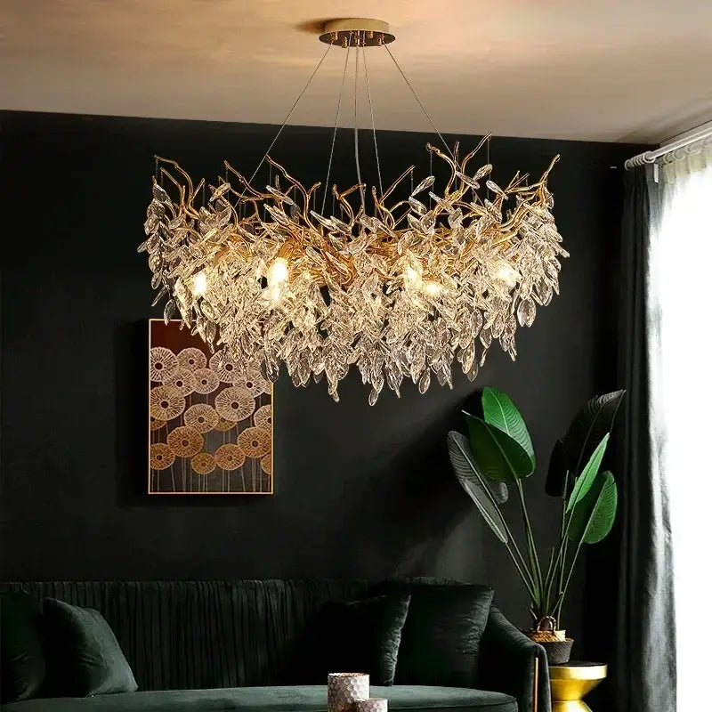 Luxury gold crystal branch led pendant dining room chandelier