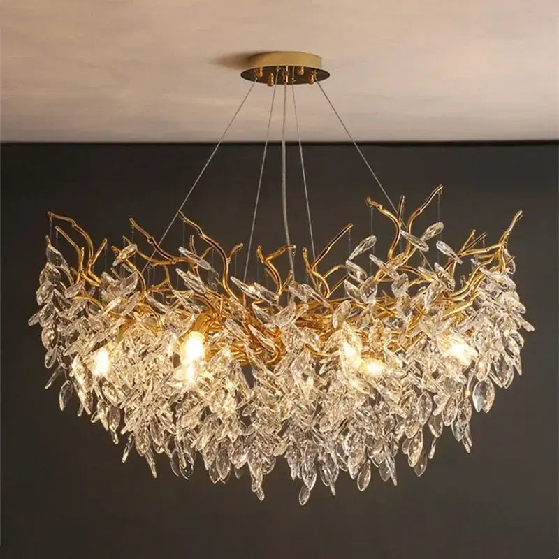 Luxury gold crystal branch led pendant dining room chandelier