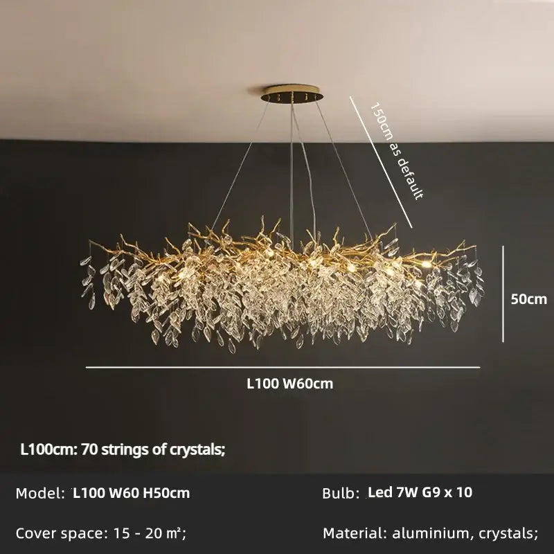 Luxury gold crystal branch led pendant dining room chandelier