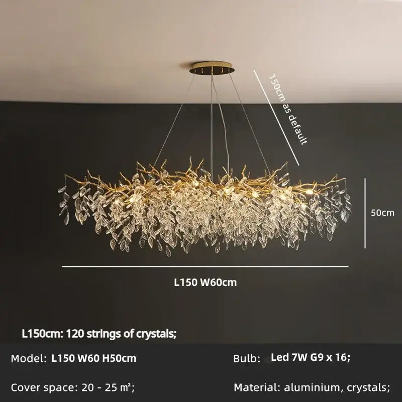 Luxury gold crystal branch led pendant dining room chandelier