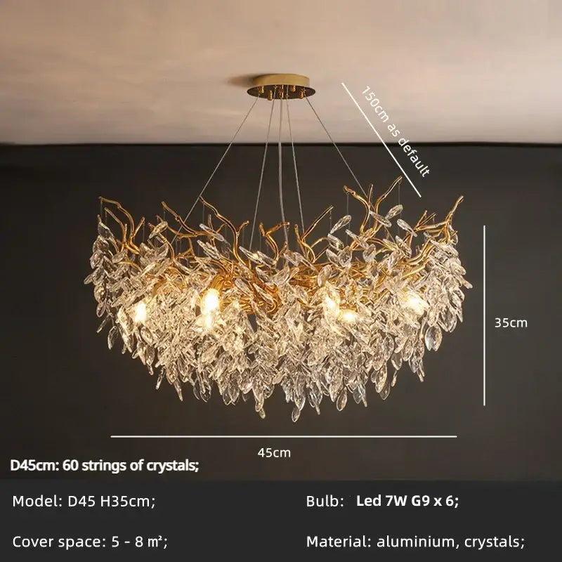 Luxury gold crystal branch led pendant dining room chandelier