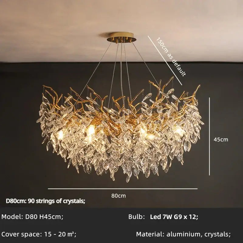 Luxury gold crystal branch led pendant dining room chandelier