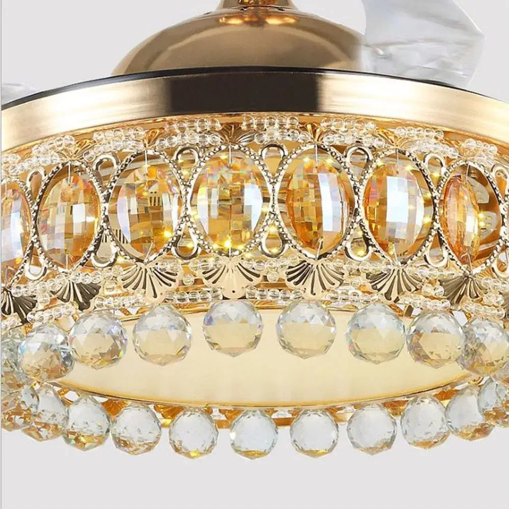 Luxury gold crystal ceiling fan light for living room