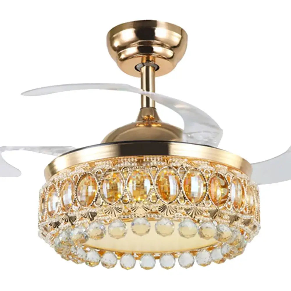 Luxury gold crystal ceiling fan light for living room