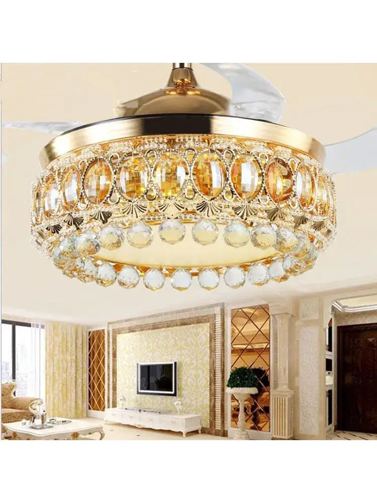 Luxury gold crystal ceiling fan light for living room