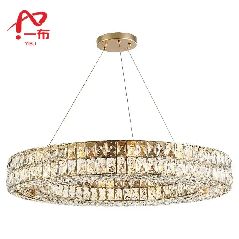 Luxury gold crystal circle pendant chandelier dining room lighting