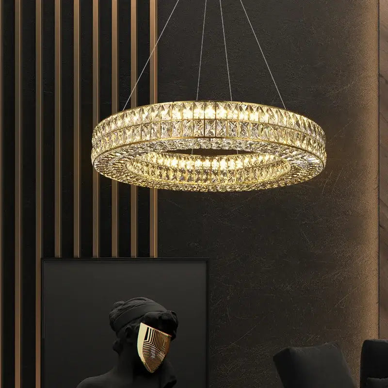 Luxury gold crystal circle pendant chandelier dining room lighting