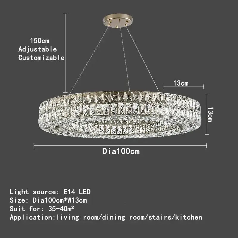 Luxury gold crystal circle pendant chandelier dining room lighting