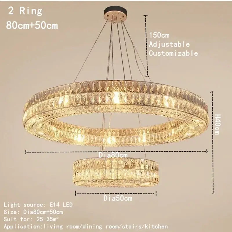Luxury gold crystal circle pendant chandelier dining room lighting