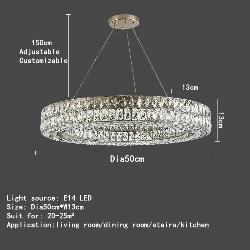 Luxury gold crystal circle pendant chandelier dining room lighting