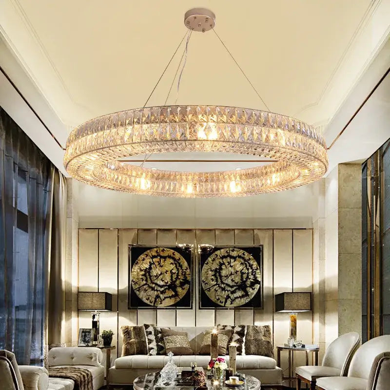 Luxury gold crystal circle pendant chandelier dining room lighting