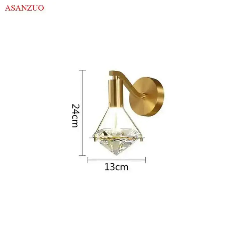 Luxury gold crystal diamond led wall sconce for bedroom lighting
