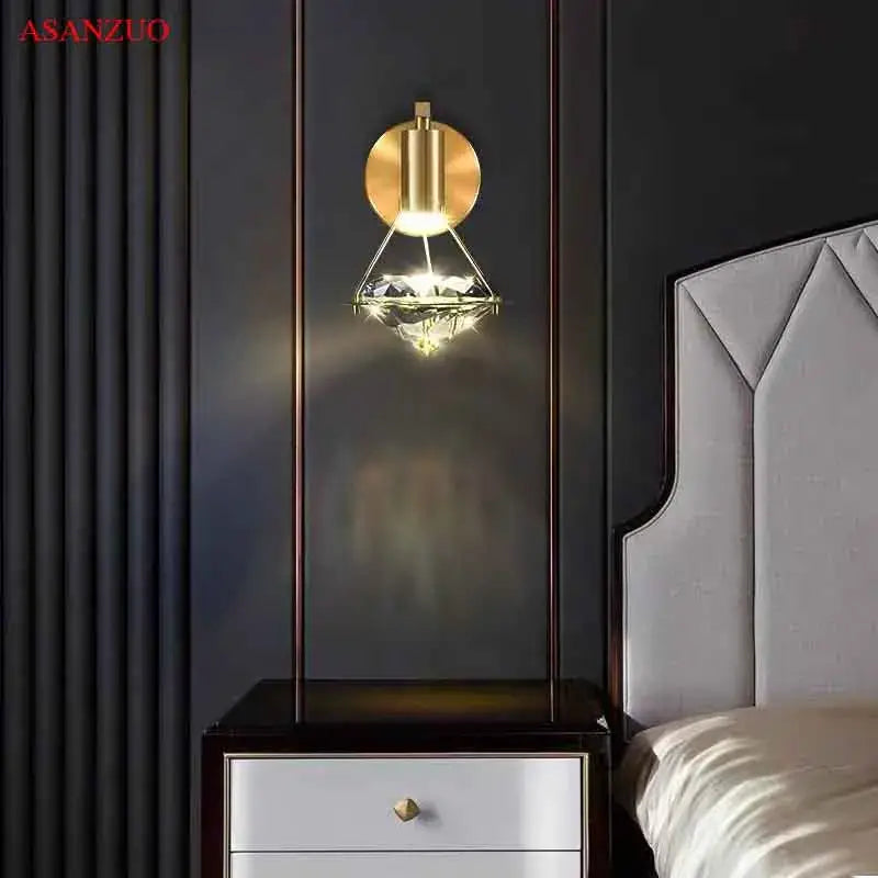 Luxury gold crystal diamond led wall sconce for bedroom lighting