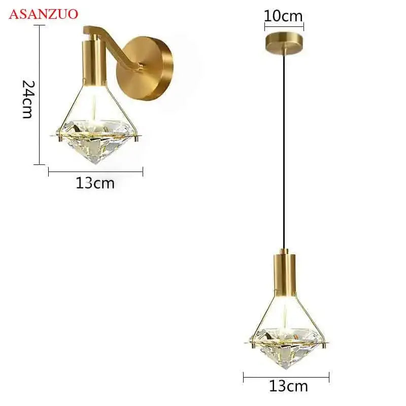Luxury gold crystal diamond led wall sconce for bedroom lighting