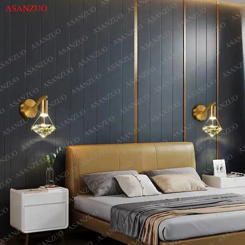 Luxury gold crystal diamond led wall sconce for bedroom lighting