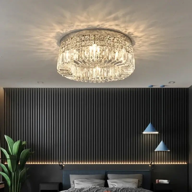 Luxury gold crystal glass round ceiling light for living room