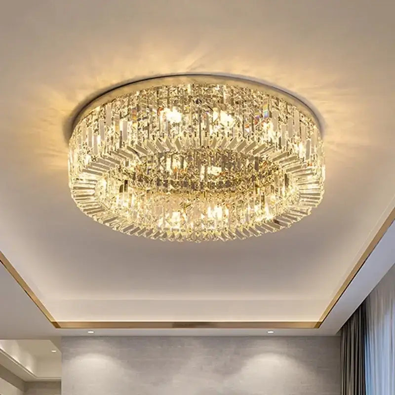 Luxury gold crystal glass round ceiling light for living room