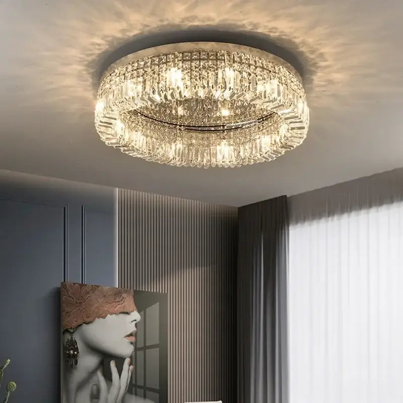 Luxury gold crystal glass round ceiling light for living room