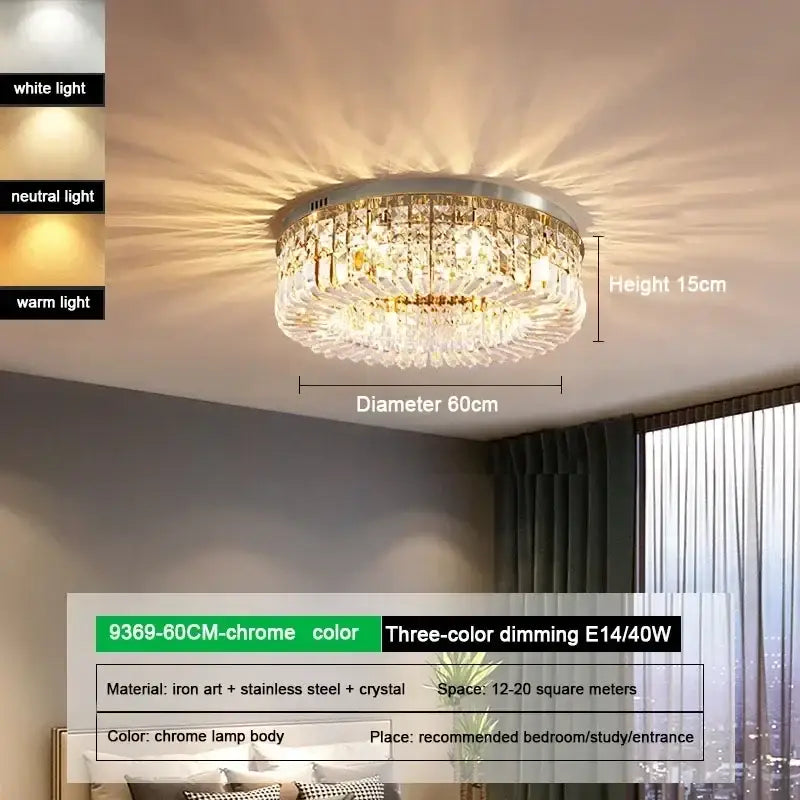 Luxury gold crystal glass round ceiling light for living room