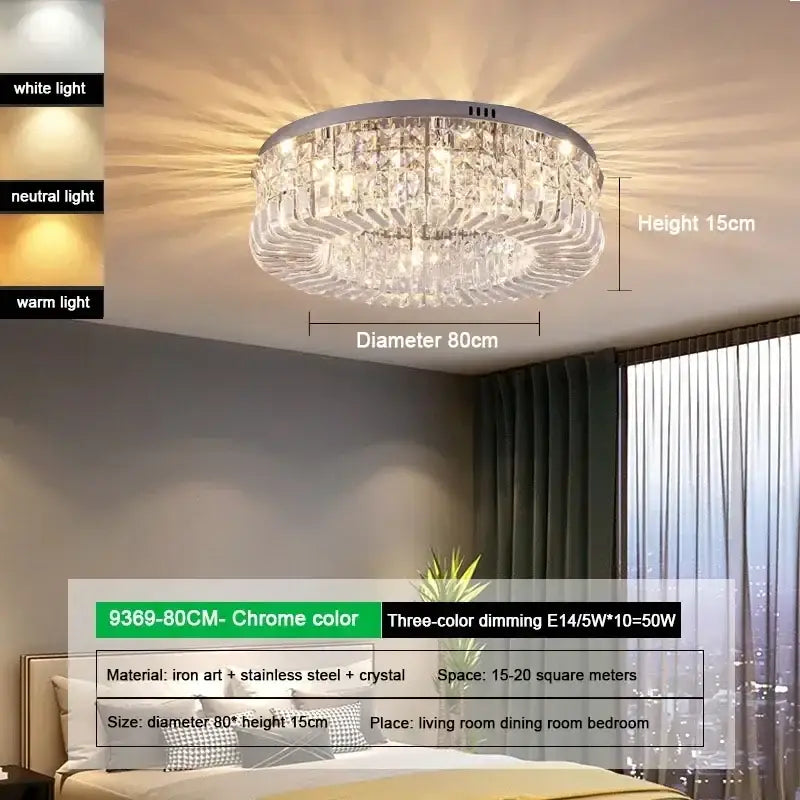 Luxury gold crystal glass round ceiling light for living room