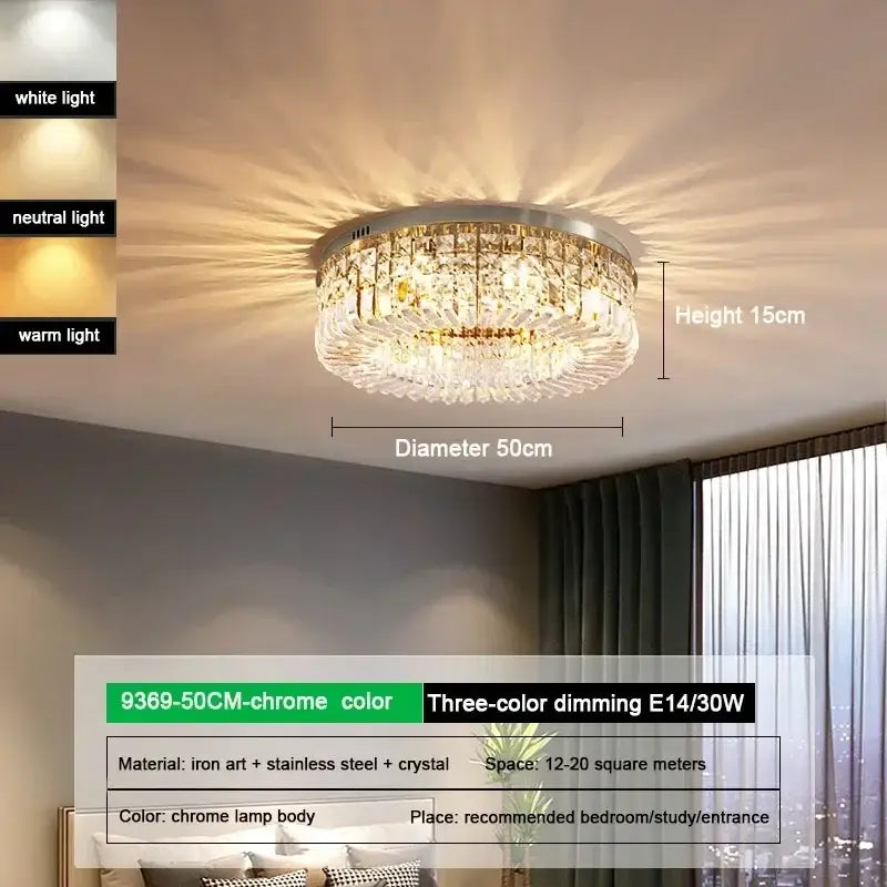 Luxury gold crystal glass round ceiling light for living room