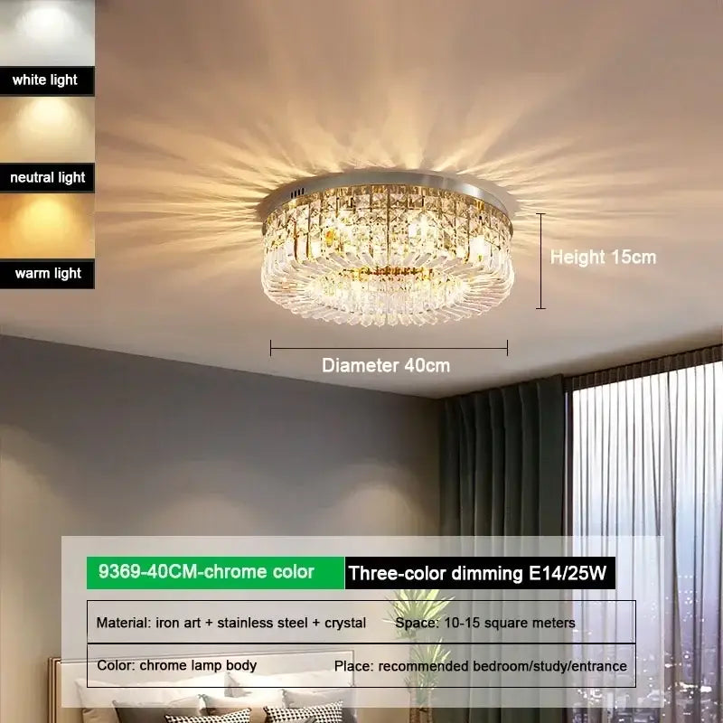 Luxury gold crystal glass round ceiling light for living room