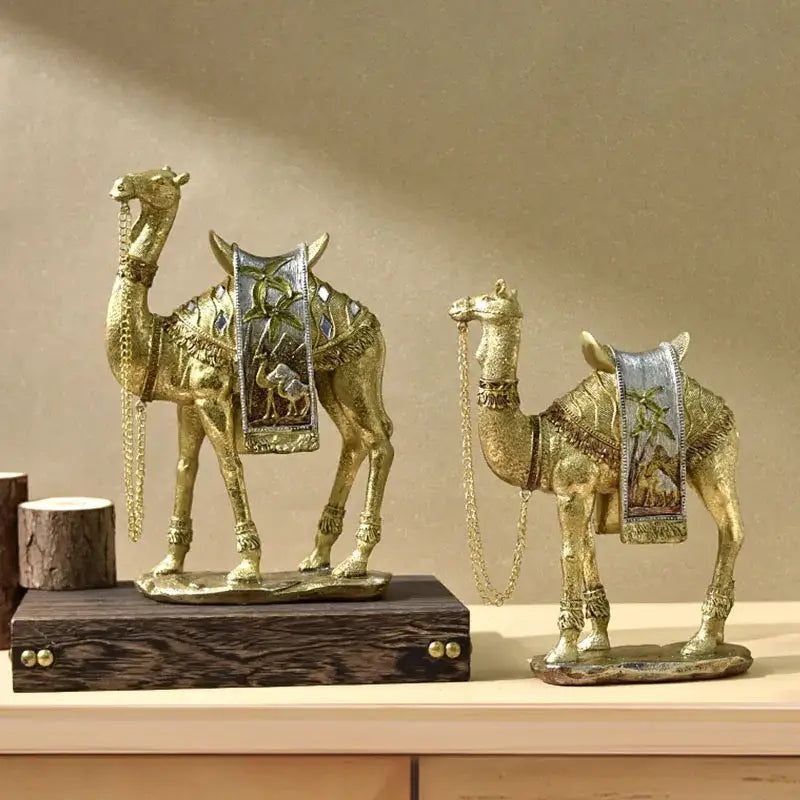 Luxury gold & silver camel resin art ornament living room decor