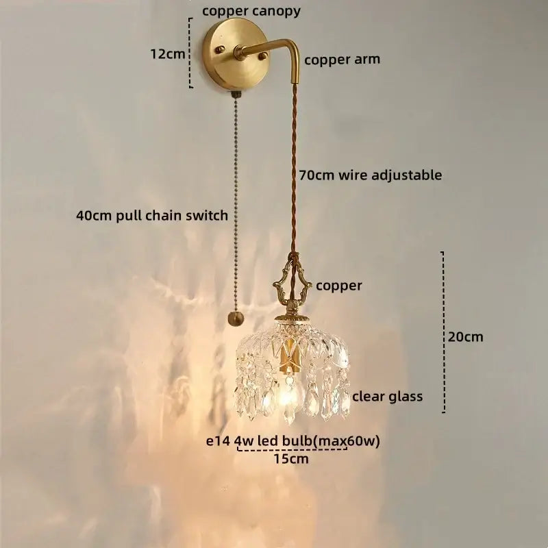 Luxury gold twisted cord crystal glass led wall sconce stair light