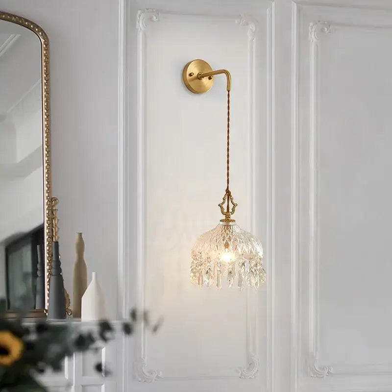Luxury gold twisted cord crystal glass led wall sconce stair light