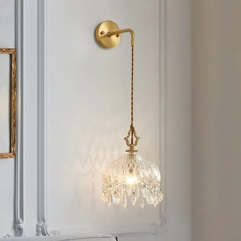 Luxury gold twisted cord crystal glass led wall sconce stair light