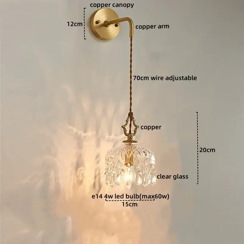 Luxury gold twisted cord crystal glass led wall sconce stair light