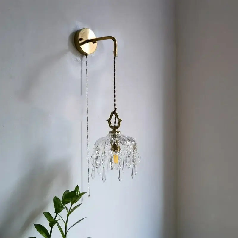 Luxury gold twisted cord crystal glass led wall sconce stair light