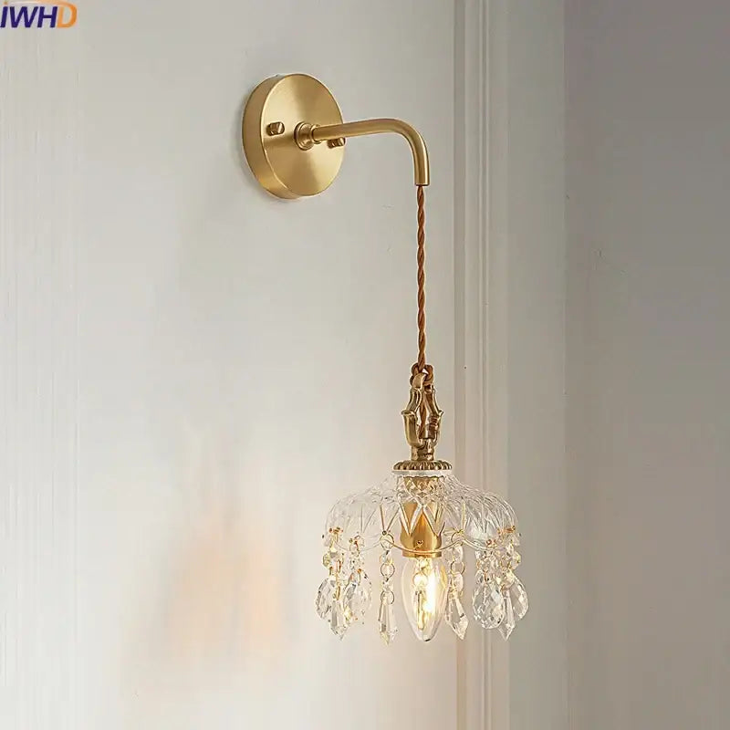 Luxury gold twisted cord crystal glass led wall sconce stair light