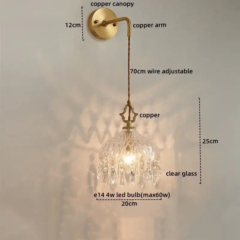 Luxury gold twisted cord crystal glass led wall sconce stair light