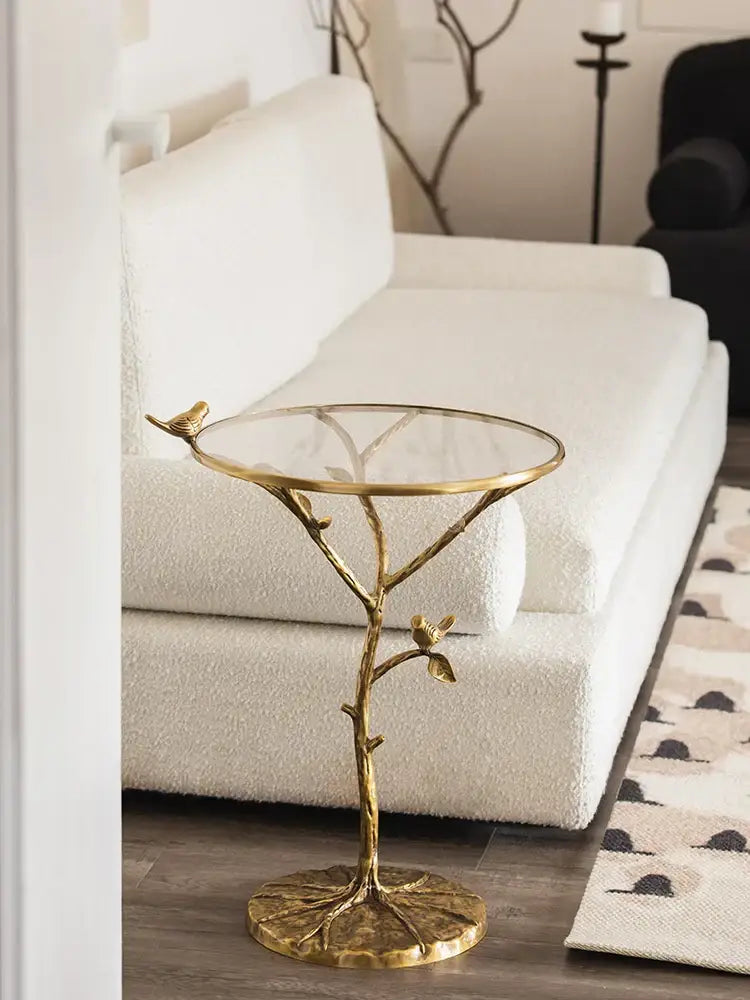 Luxury golden brass bird tree side table living room accent