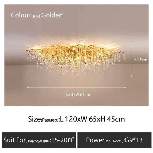 Luxury golden crystal ceiling chandelier living room teardrop decor