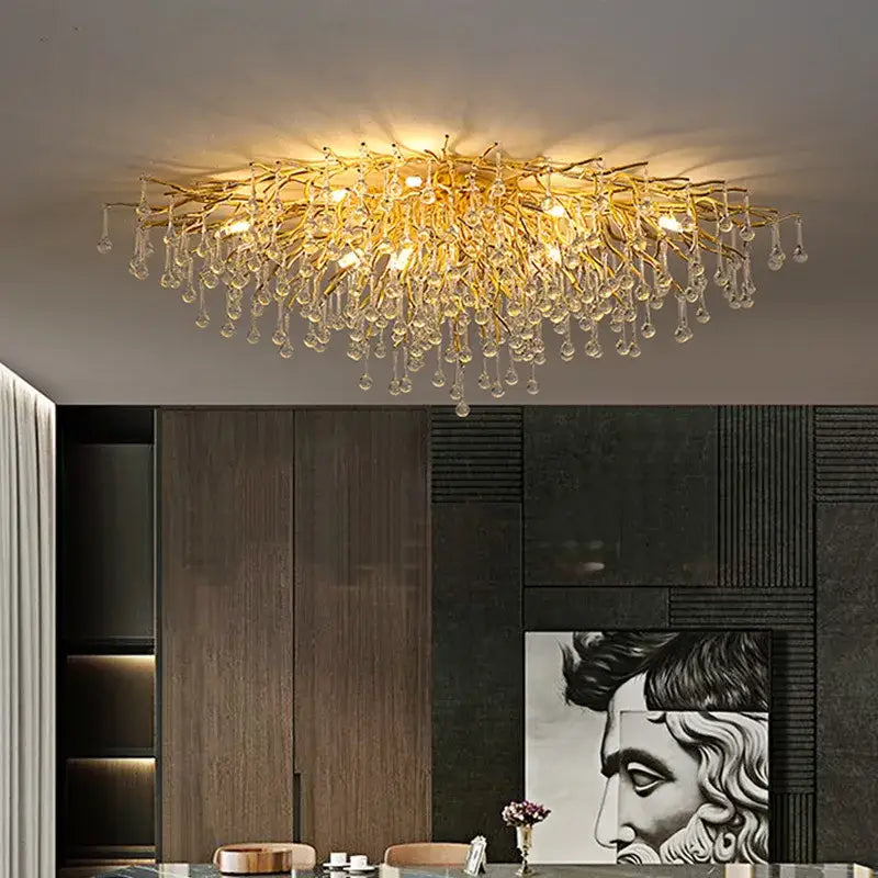 Luxury golden crystal ceiling chandelier living room teardrop decor