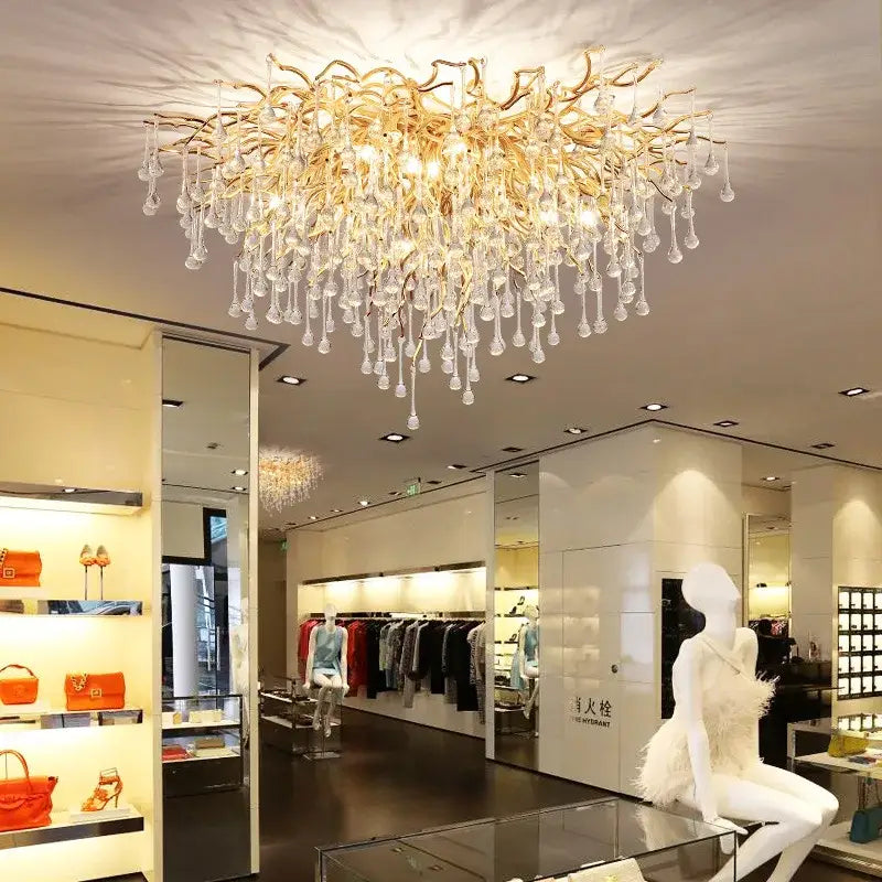 Luxury golden crystal ceiling chandelier living room teardrop decor