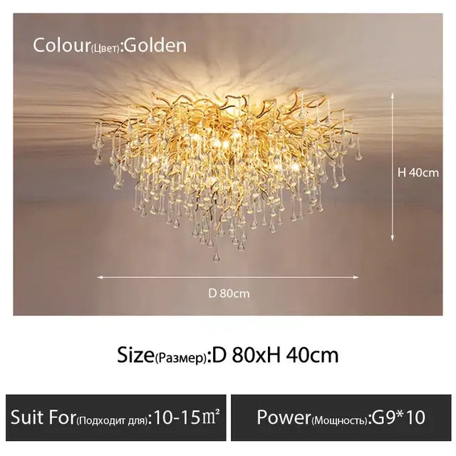 Luxury golden crystal ceiling chandelier living room teardrop decor