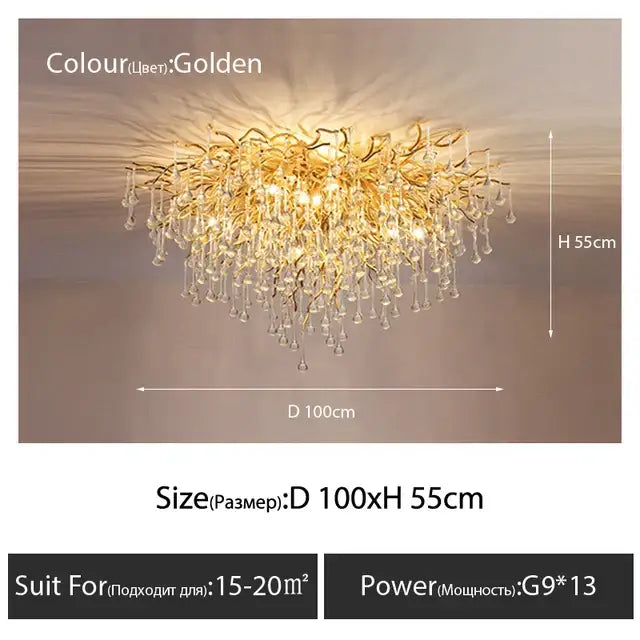 Luxury golden crystal ceiling chandelier living room teardrop decor