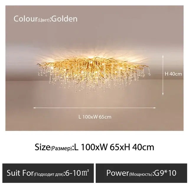 Luxury golden crystal ceiling chandelier living room teardrop decor