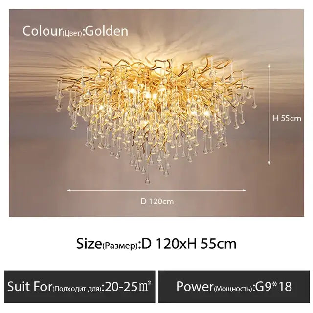 Luxury golden crystal ceiling chandelier living room teardrop decor