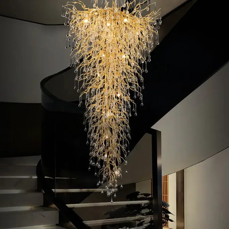 Luxury golden crystal ceiling chandelier living room teardrop decor