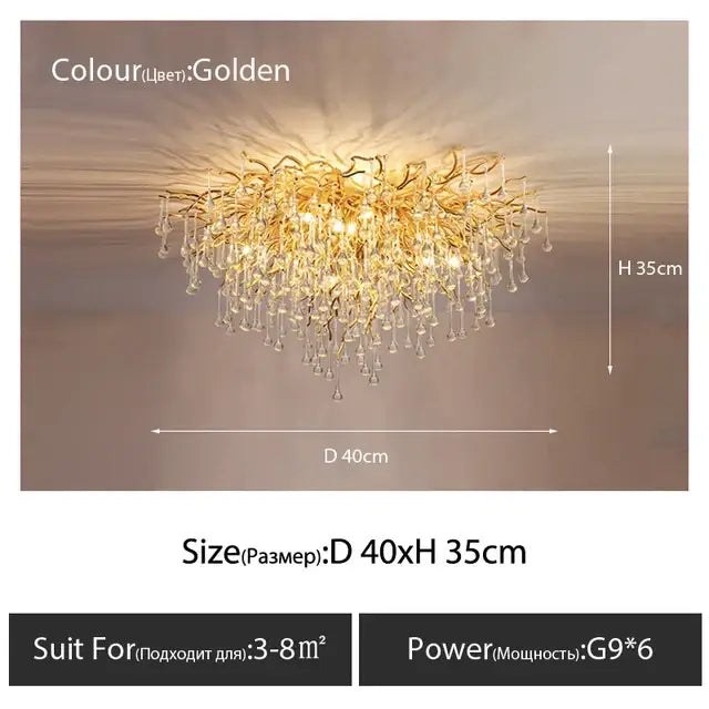 Luxury golden crystal ceiling chandelier living room teardrop decor