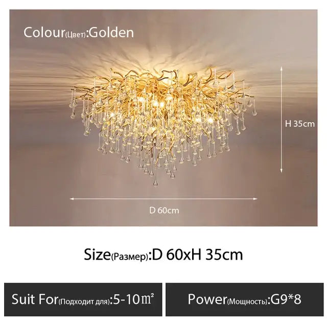 Luxury golden crystal ceiling chandelier living room teardrop decor