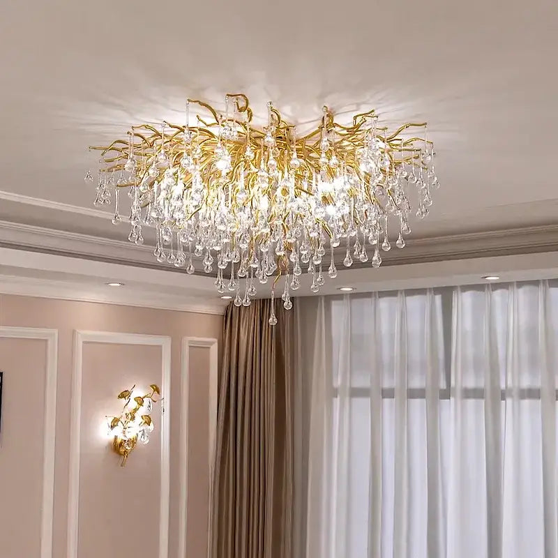 Luxury golden crystal ceiling chandelier living room teardrop decor
