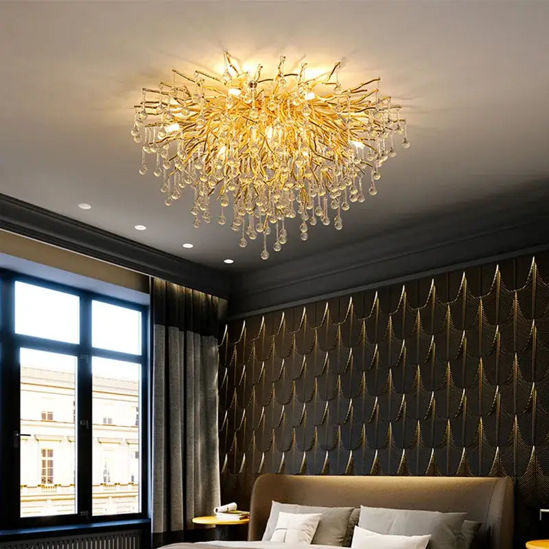 Luxury golden crystal ceiling chandelier living room teardrop decor