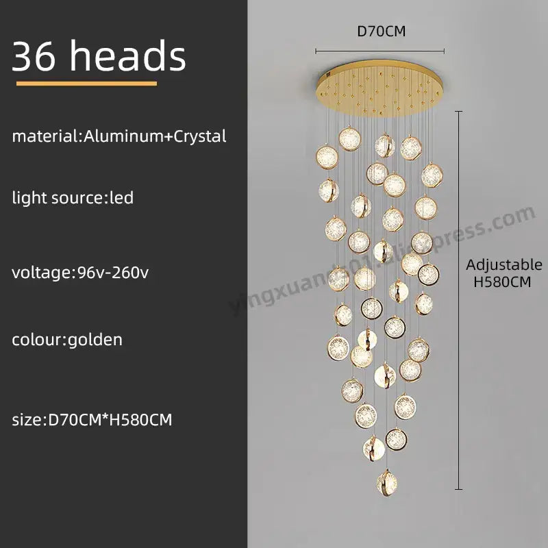Luxury golden decorbites crystal ball led rotating stair chandelier